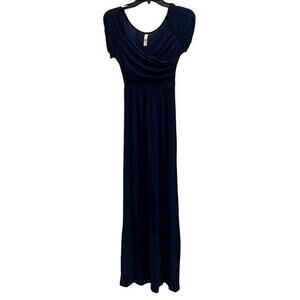 GILLY Y2K 90’s jersey knit navy blue ultra maxi dress whimsigoth coquette sz S